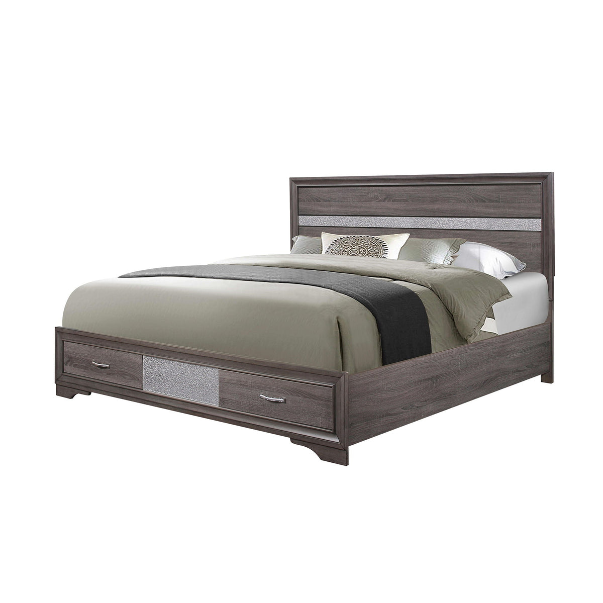 Storage Bed with Two-Drawer Footboard - Dark Gray