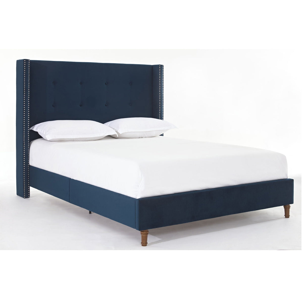 Upholstered Bed with 54" High Headboard and Hand Buttoned Tufting - White or Blue