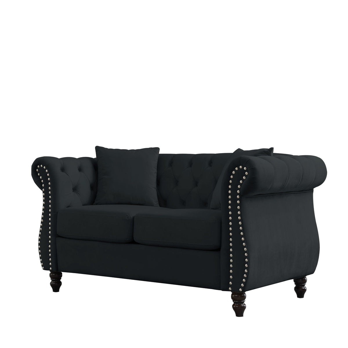 Chesterfield Sofa with Rolled Arms and Nailhead Trim – Solid Wood Frame