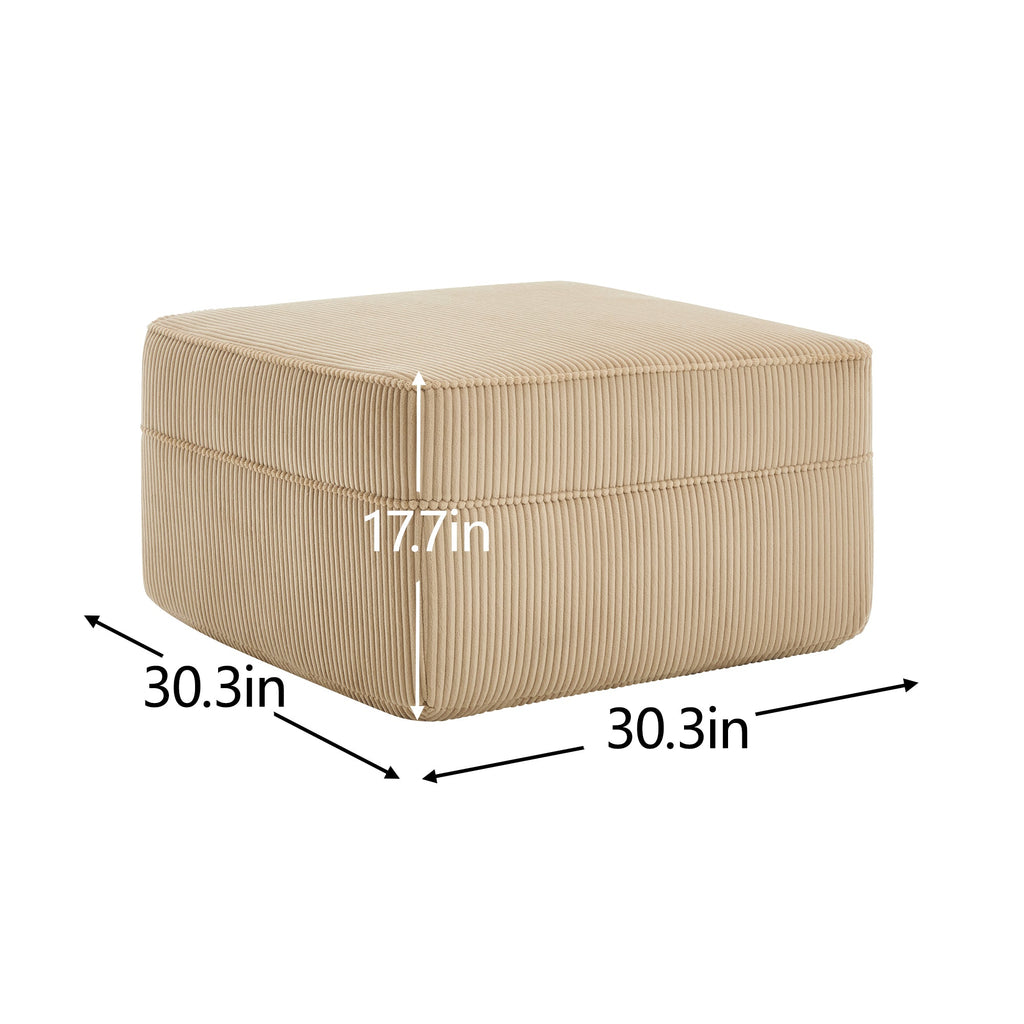 Corduroy Ottoman with High-Resilience Foam - Camel