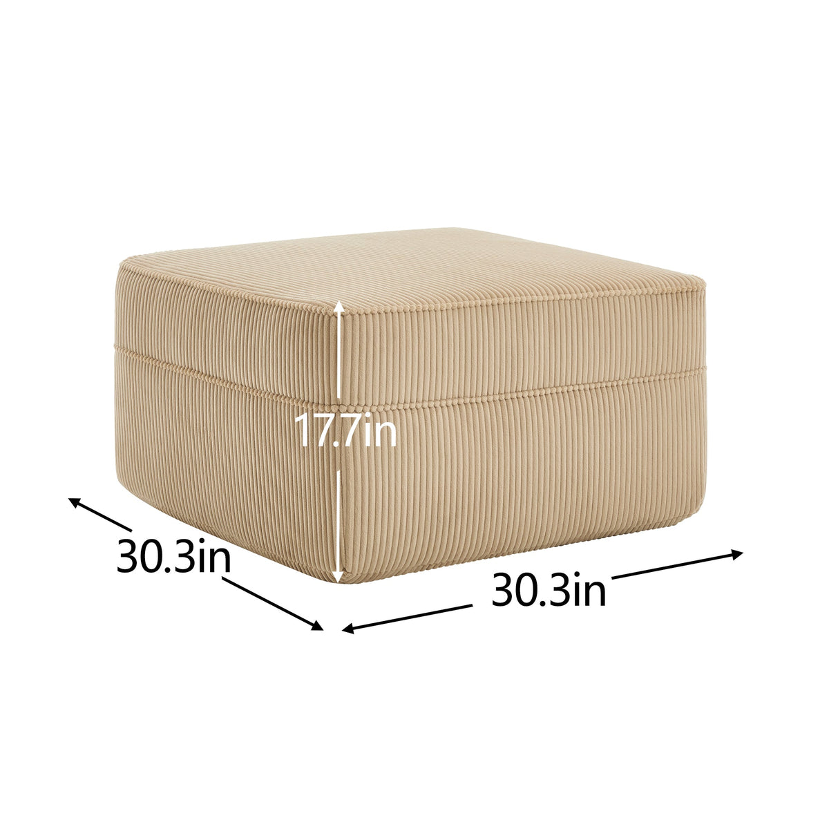 Corduroy Ottoman with High-Resilience Foam - Camel