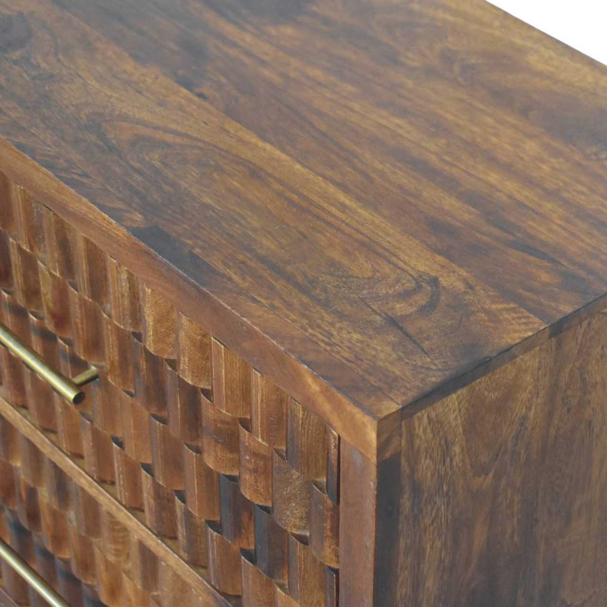Solid Wood Cadiz Carved Chest with Handcrafted Detailing - Chestnut Finish