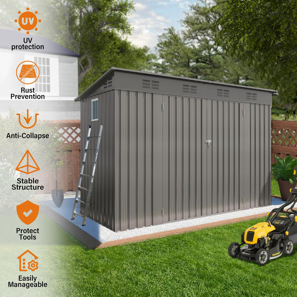Outdoor Storage Shed, Tool House With Sloping Roof - Gray