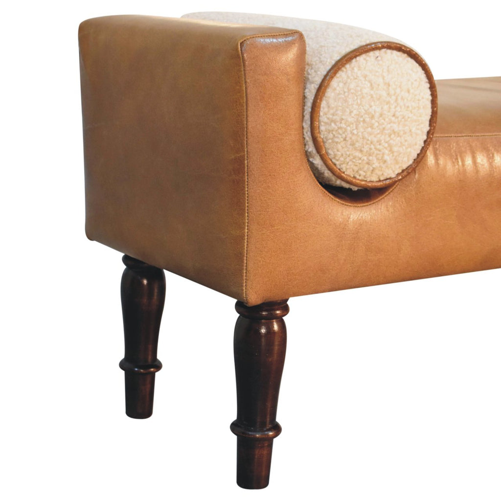 Solid Wood Chester Buffalo Bench with Buffalo Leather Upholstery