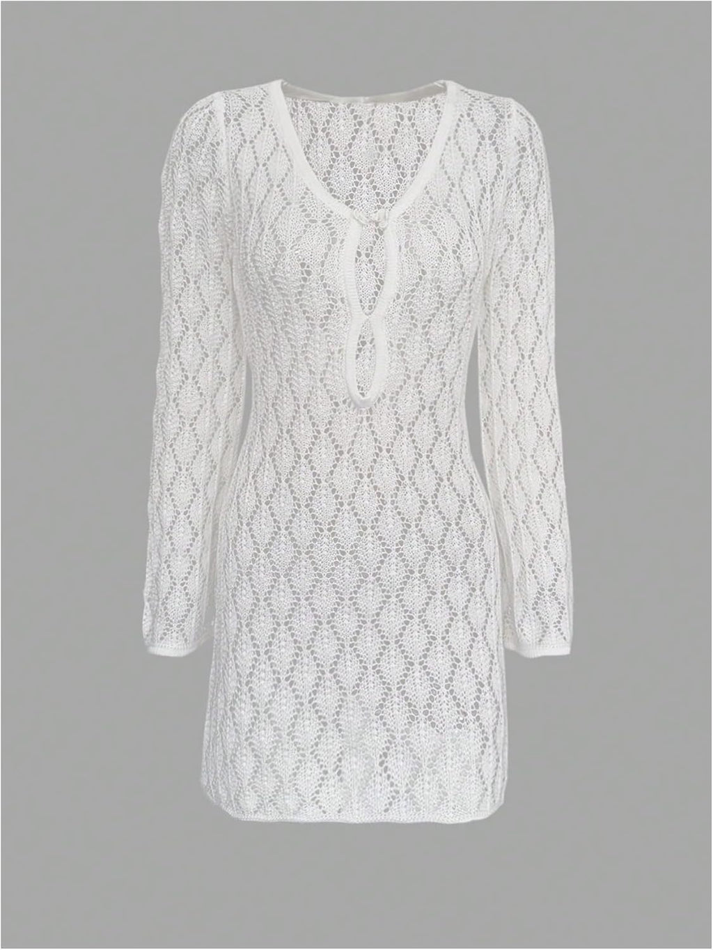 MakeMeChic Women's Summer Crochet Mini Dress Long Sleeve Swimsuit Beach Cover Up