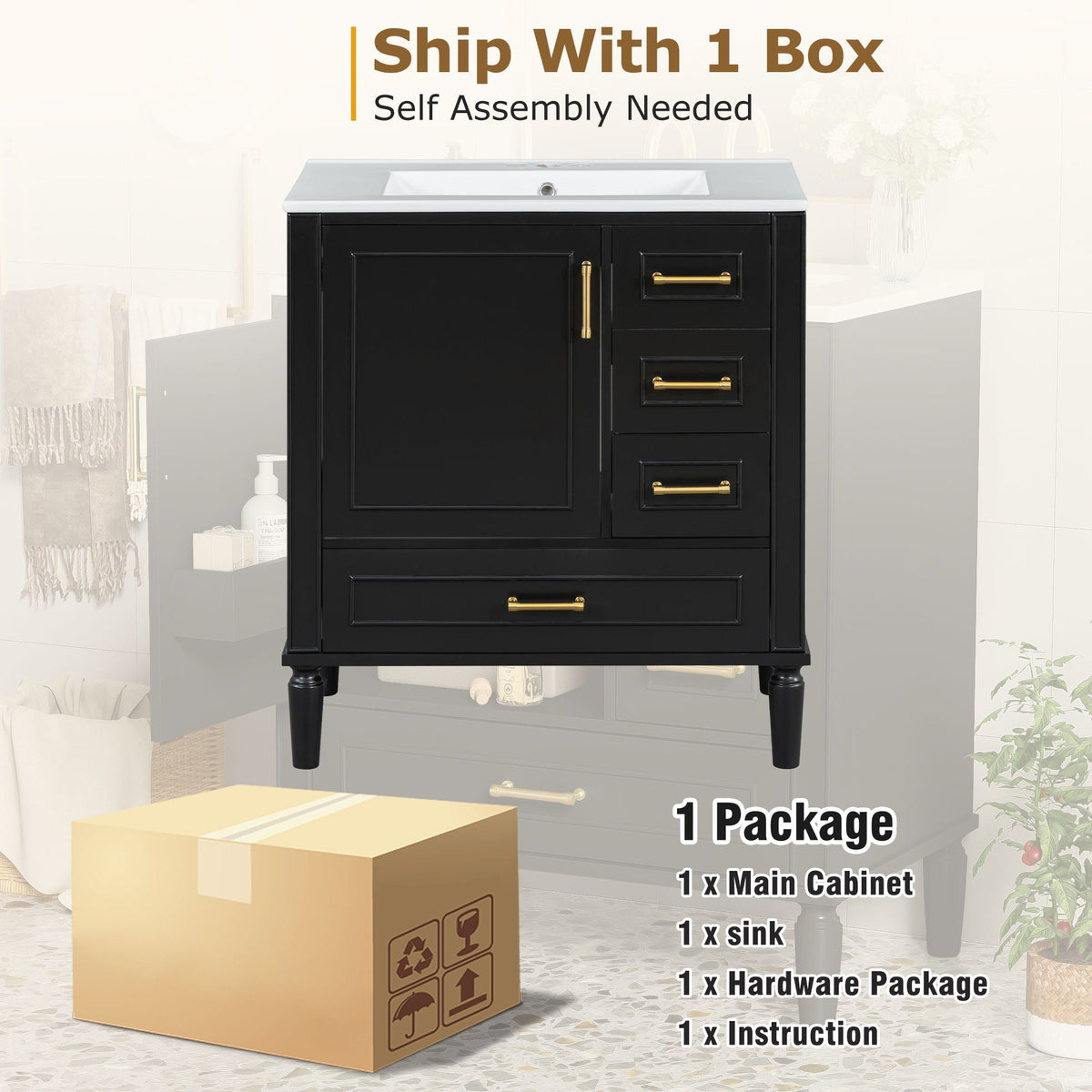 Traditional Bathroom Vanity Set with Soft Close Doors - Multiple Colors