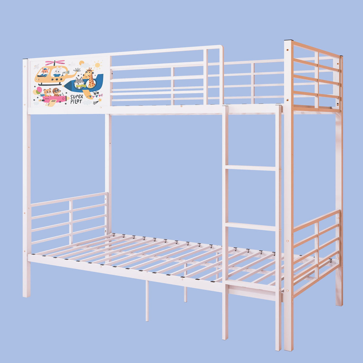 White Convertible Twin Bunk Bed with Full Length Guardrail & Ladder