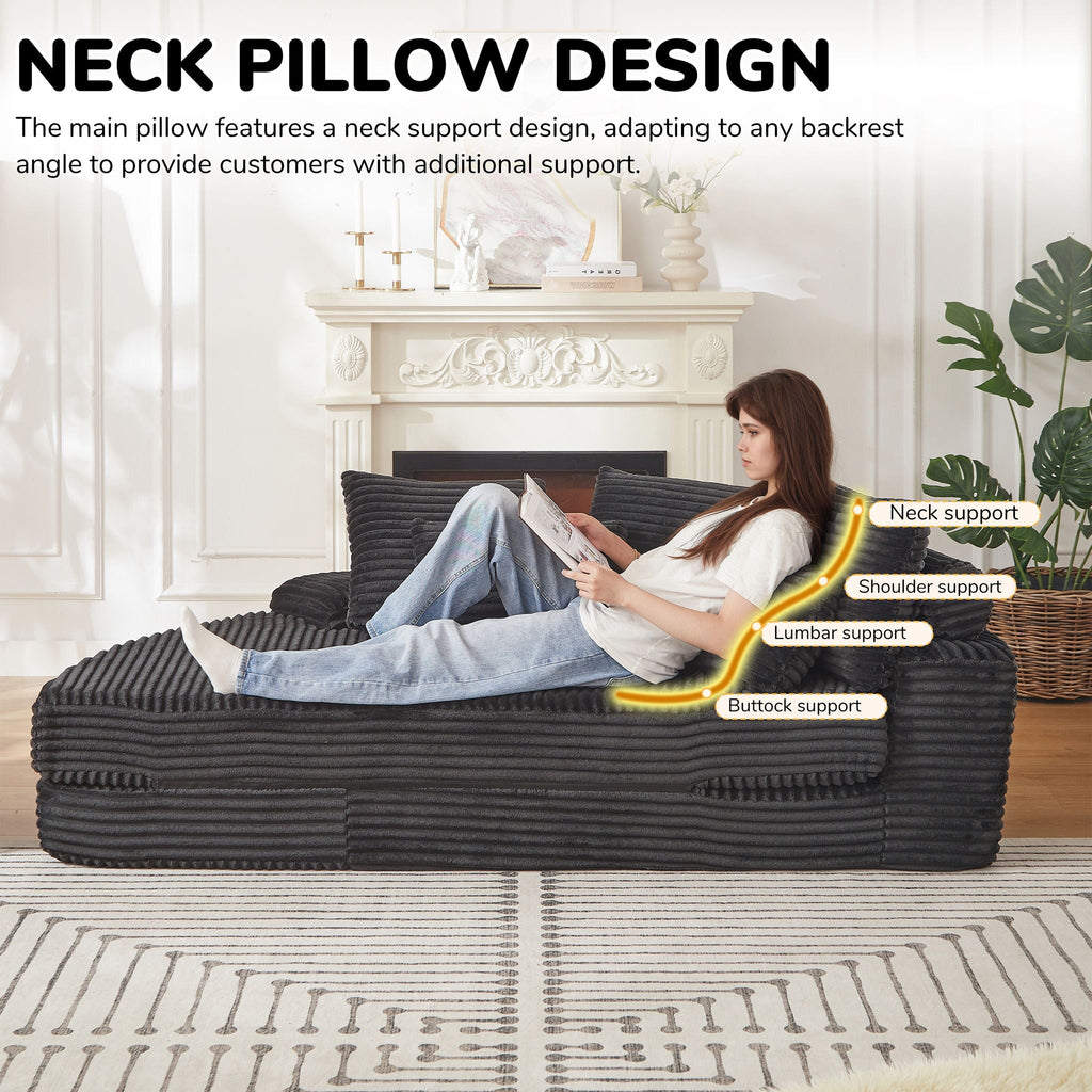 Semi Circular 2-in-1 Sofa Bed with Neck Pillow and Throw Pillows – Multiple Colors