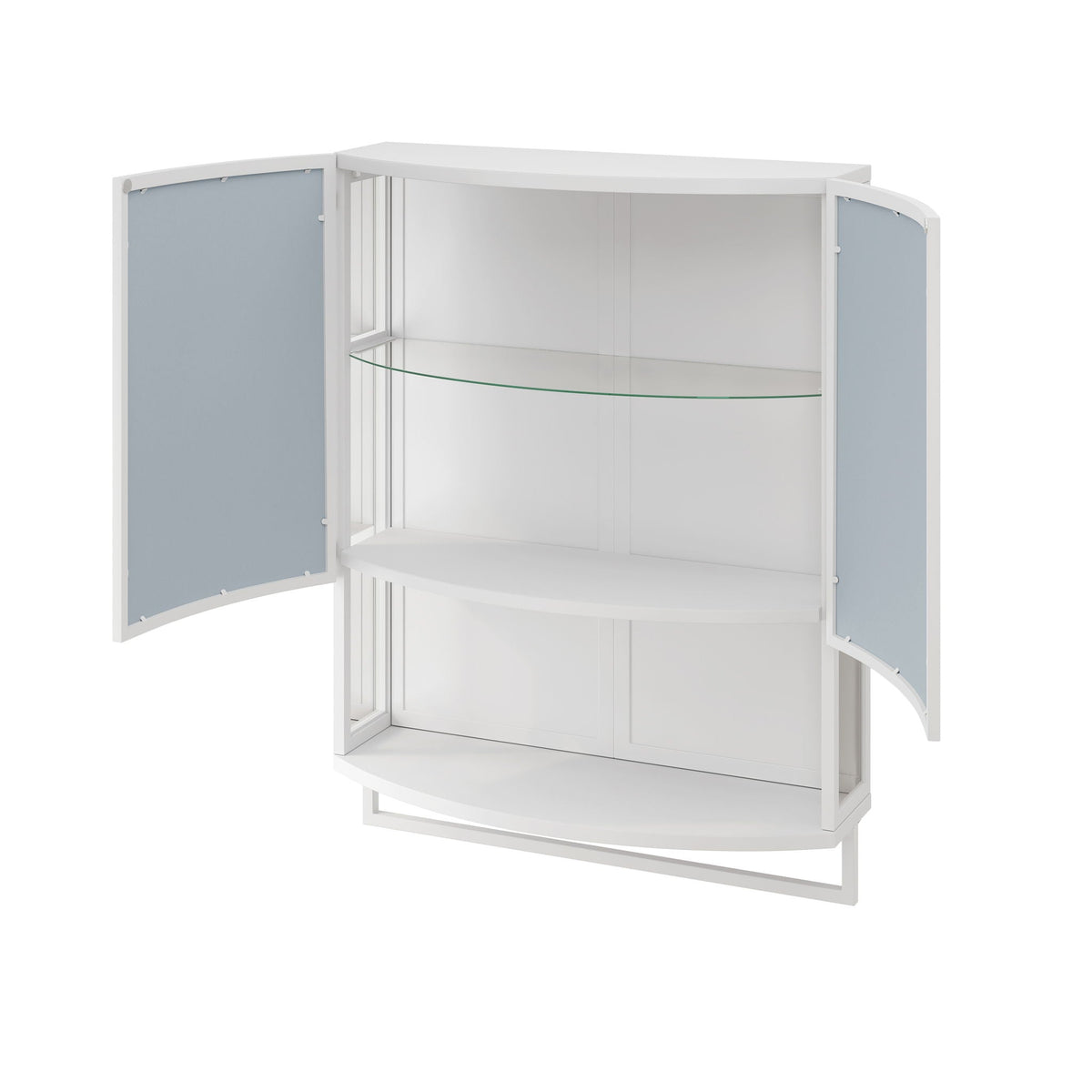 Arched Glass Double Door Wardrobe with Shatterproof Mirror - Black or White