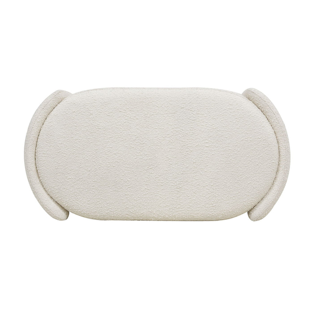 Ivory White Oval Storage Bench with Three-Compartment Interior - Upholstered