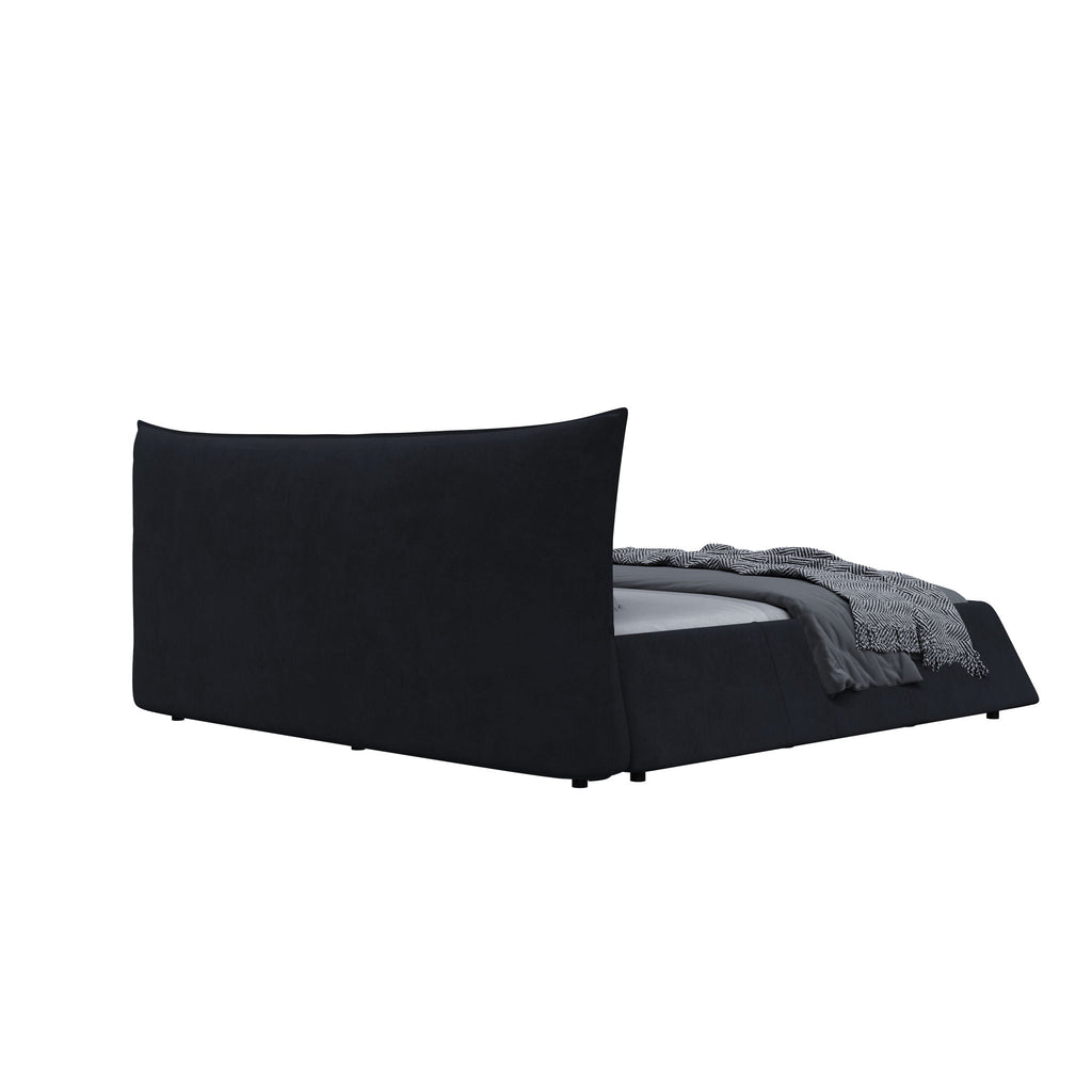 Upholstered Platform Bed with Special Shaped Headboard - Black or Beige