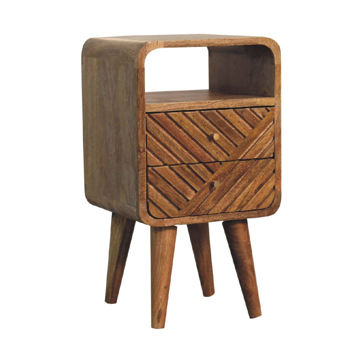 Solid Wood Mini Lille Curved Nightstand with Nordic Legs - Natural Finish