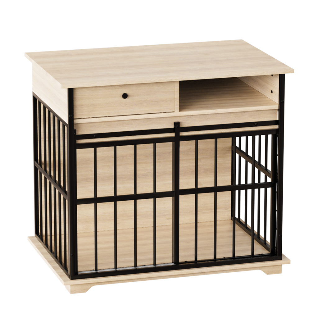 Dog Cage Furniture for Small Dogs with Modern Style - Black+Natural or Walnut+Black