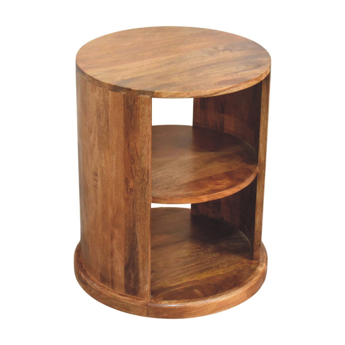 Solid Wood Ventura Open Round Side Table with Open Framework - Golden Teak