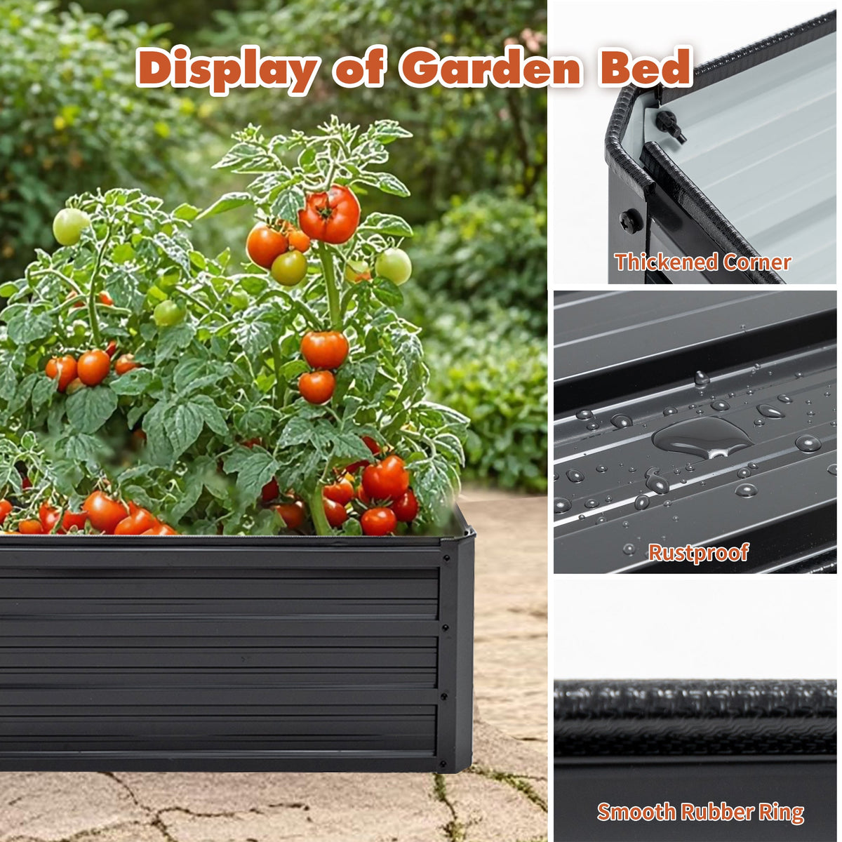 4x3x1ft Metal Raised Garden Bed with Galvanized Steel - Black