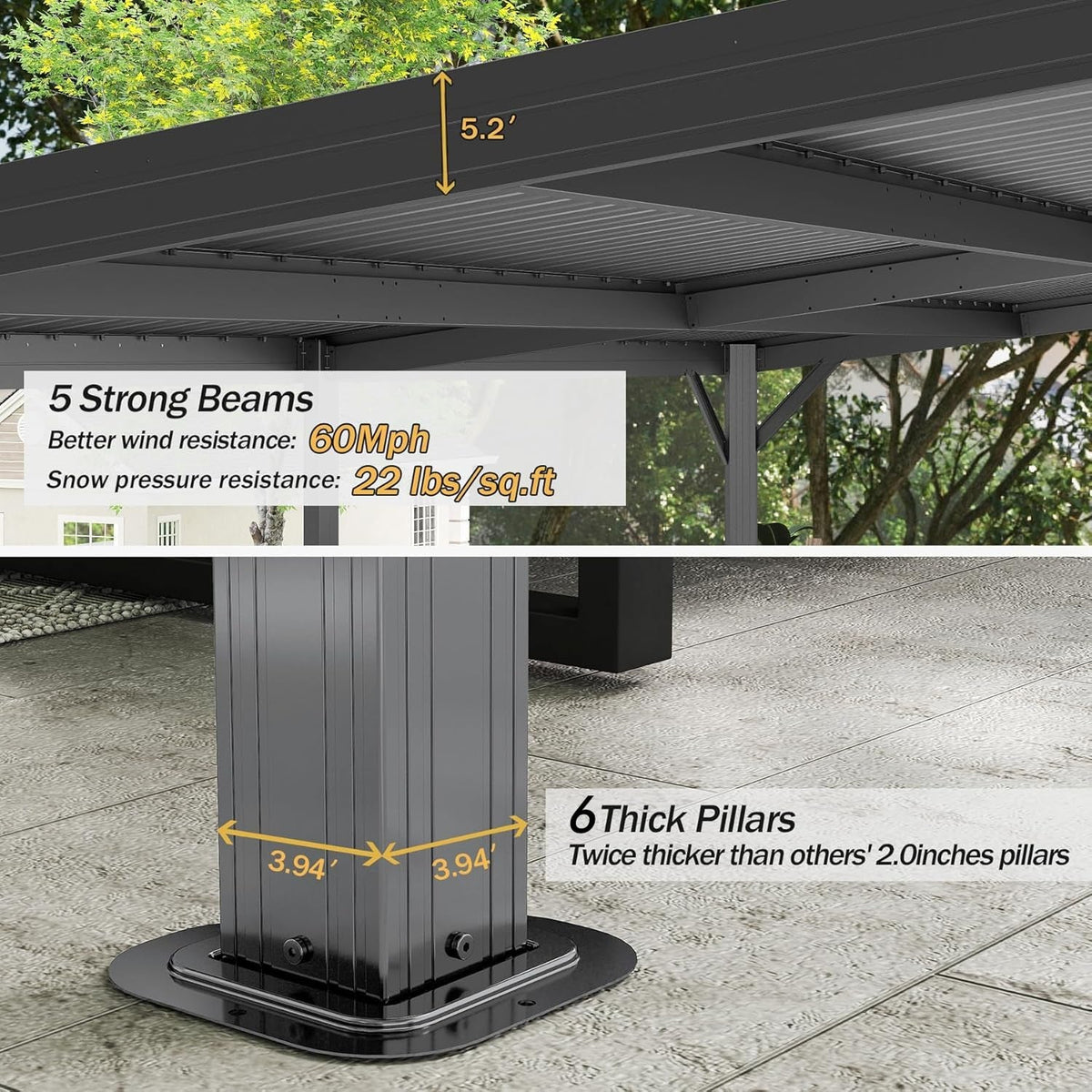 12'x16' Hardtop Lean-To Gazebo with Gutters - Grey or Brown