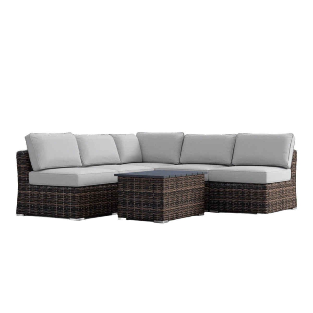 Wicker Sectional Sofa with Cushions and Table - Gray