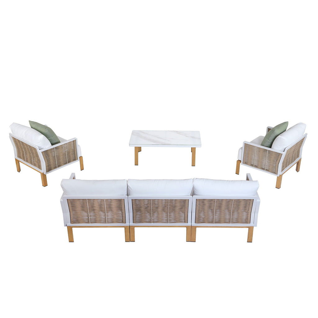 4 Piece Outdoor Conversation Set with Removable Cushions - White