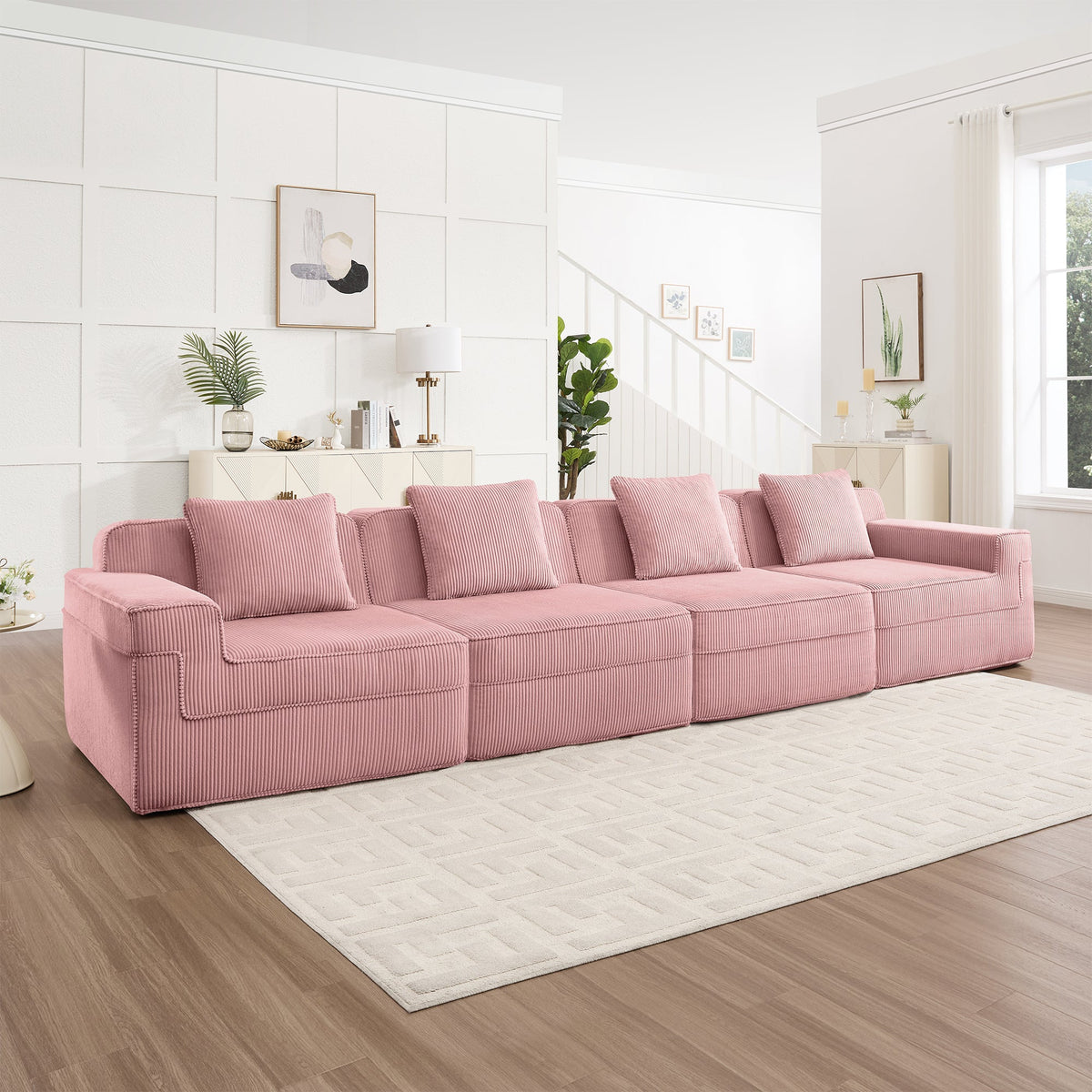 Modular 4 Seat Boneless Sofa with Cloud-Like Comfort - Corduroy