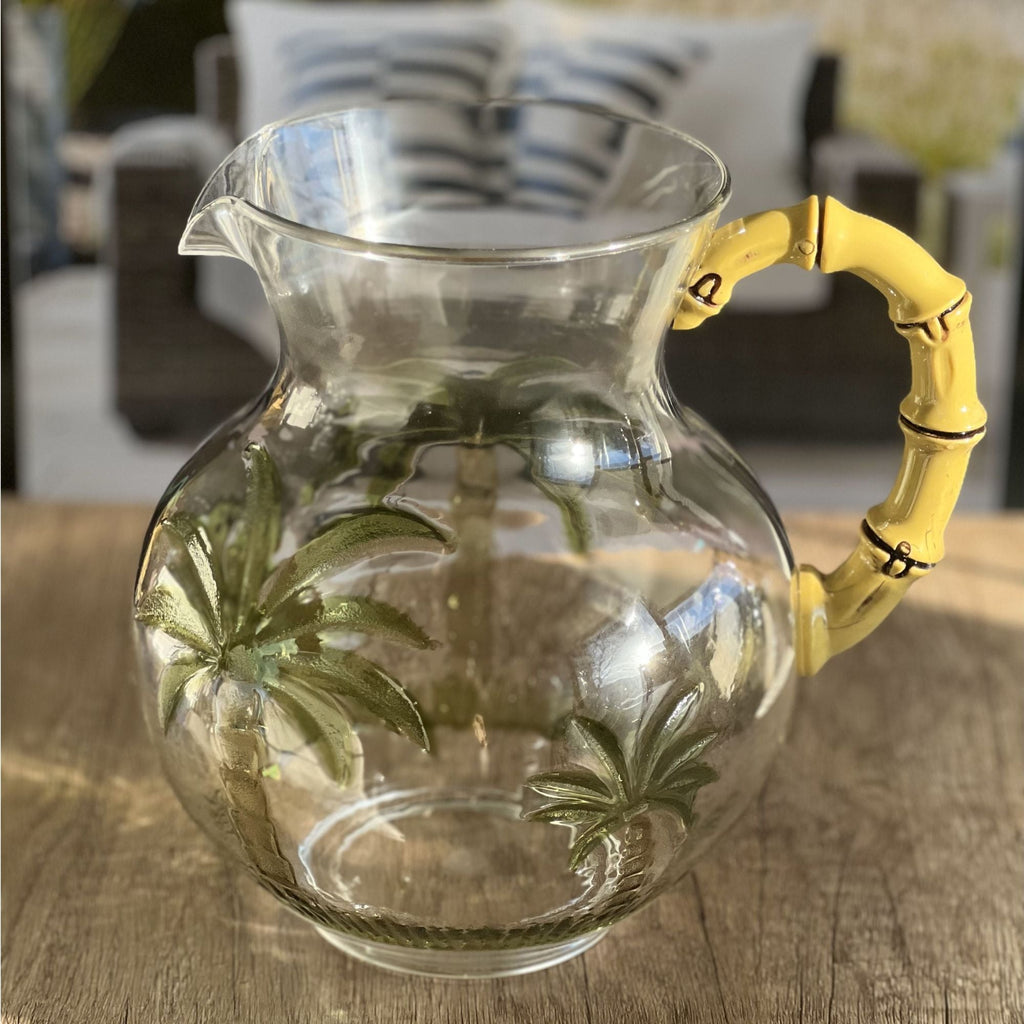 Palm Tree Design Unbreakable Plastic Water Pitcher with Lid and Spout - Clear