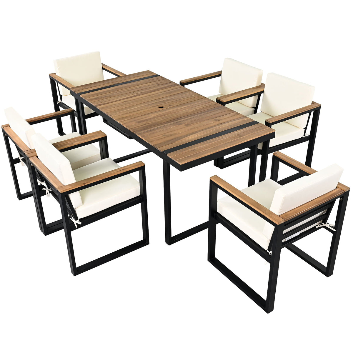 7 Piece Outdoor Dining Set with Removable Cushions - Gray or Beige