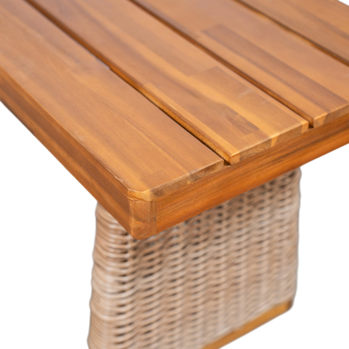 Acacia Wood Outdoor Dining Table Set with PE Wicker Bench - Brown or Grey