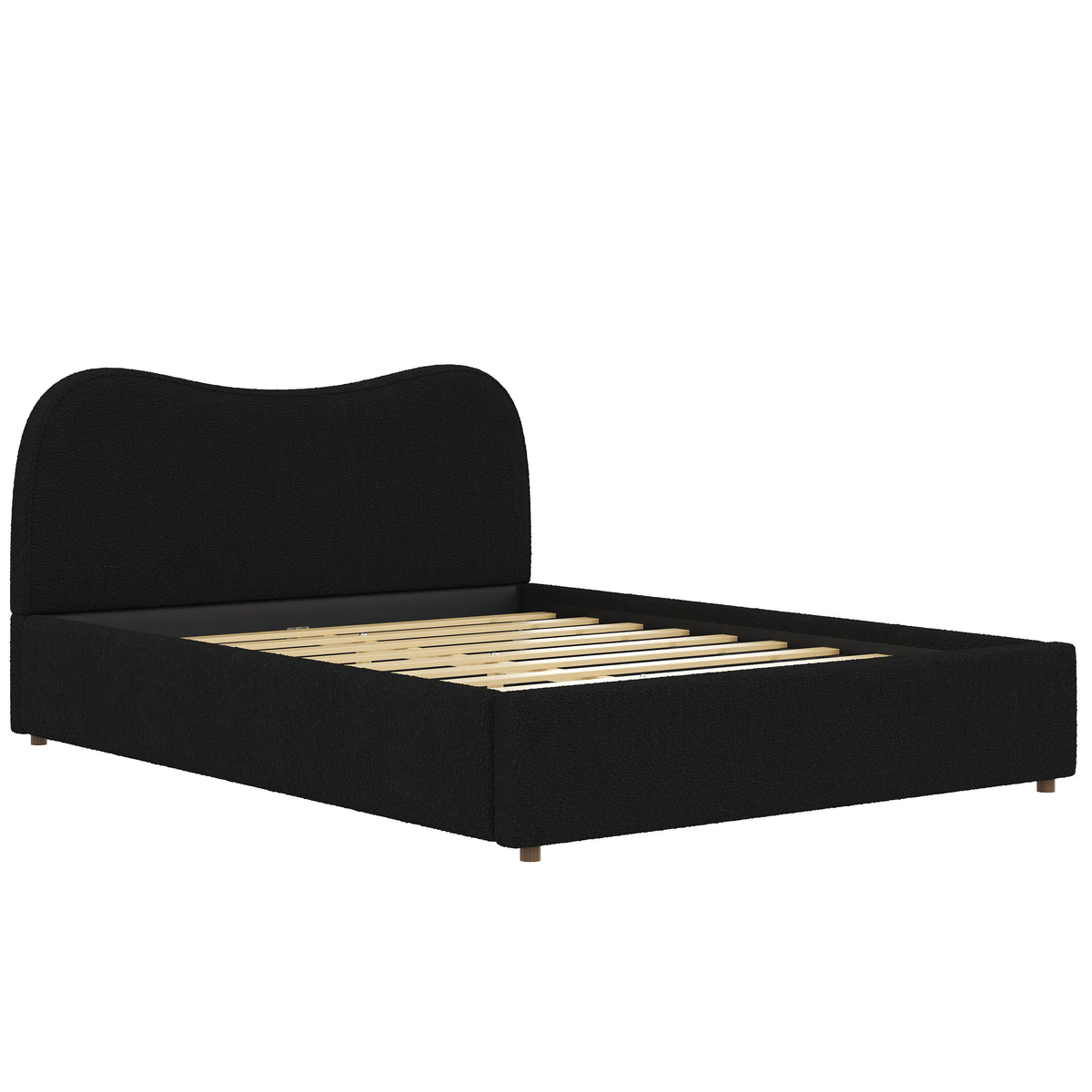 Queen Size Upholstered Platform Bed with Wooden Slats - Black or White