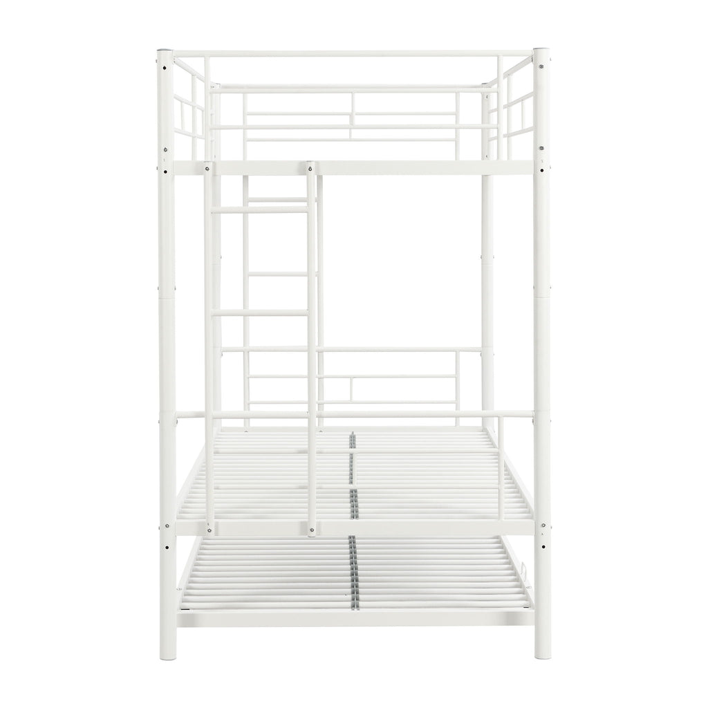 Twin Over Twin Bunk Bed with Trundle - Sturdy Metal Frame - Pearl Silver, White, or Pink