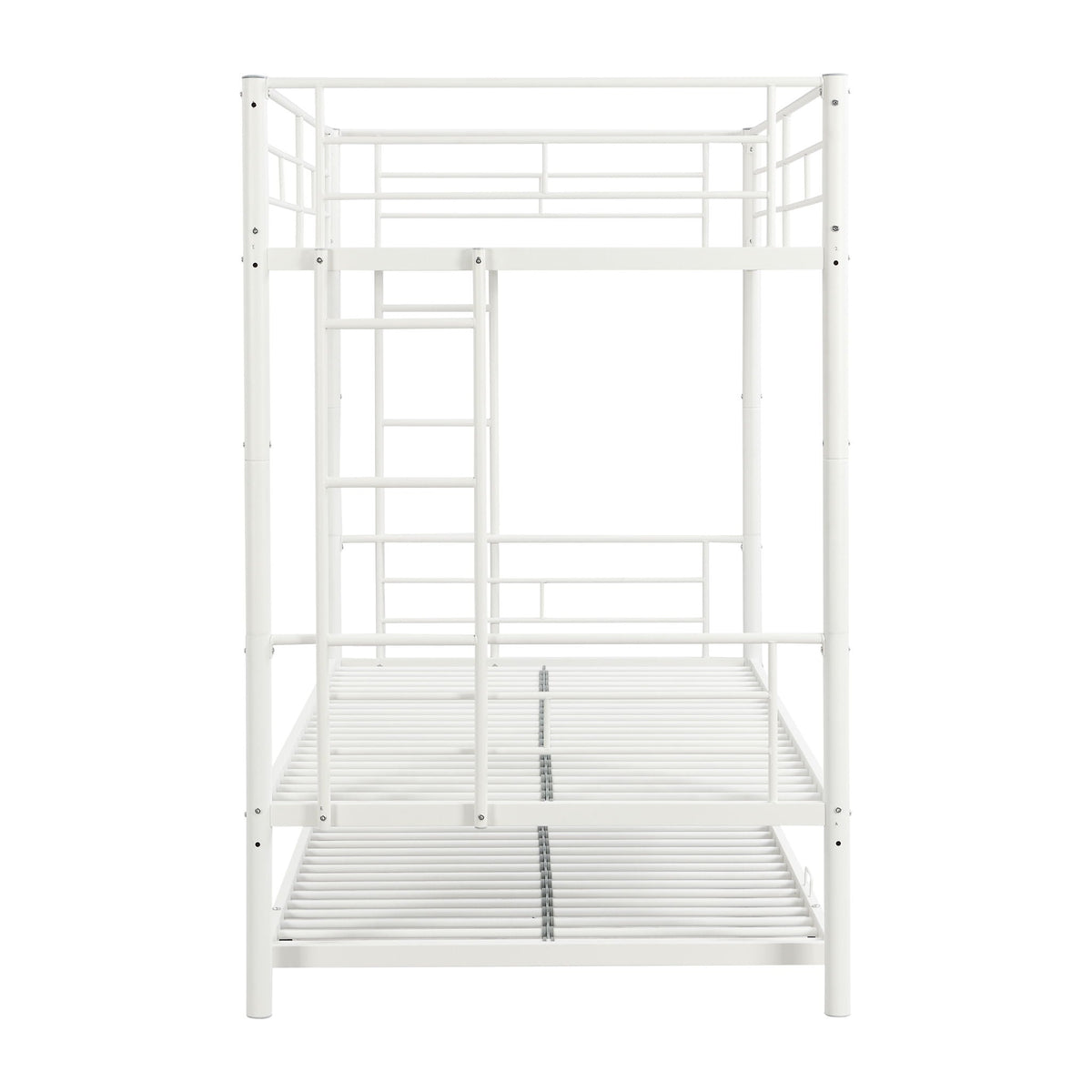 Twin Over Twin Bunk Bed with Trundle - Sturdy Metal Frame - Pearl Silver, White, or Pink