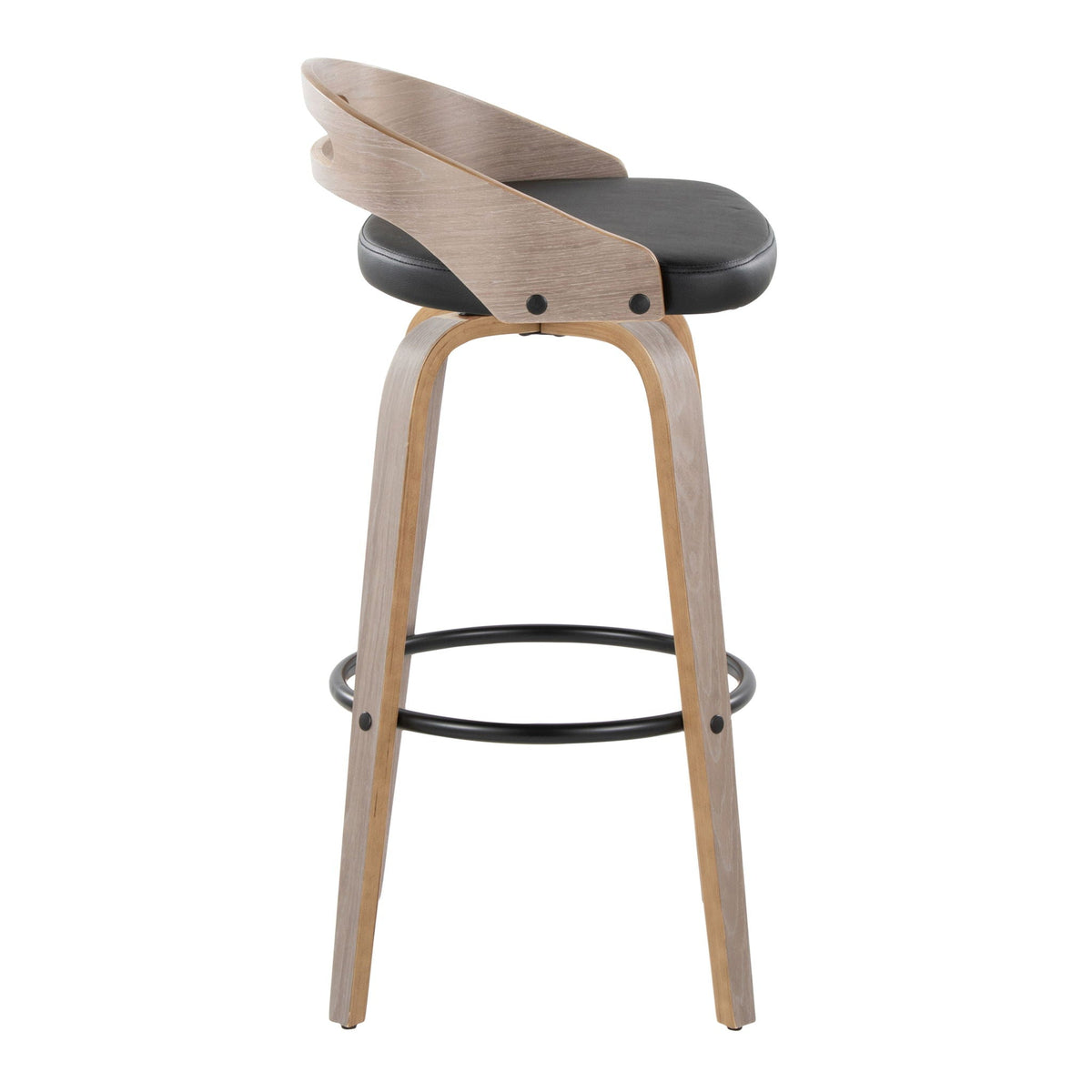 Mid Century Modern Fixed Height Barstool Set with Swivel - Black