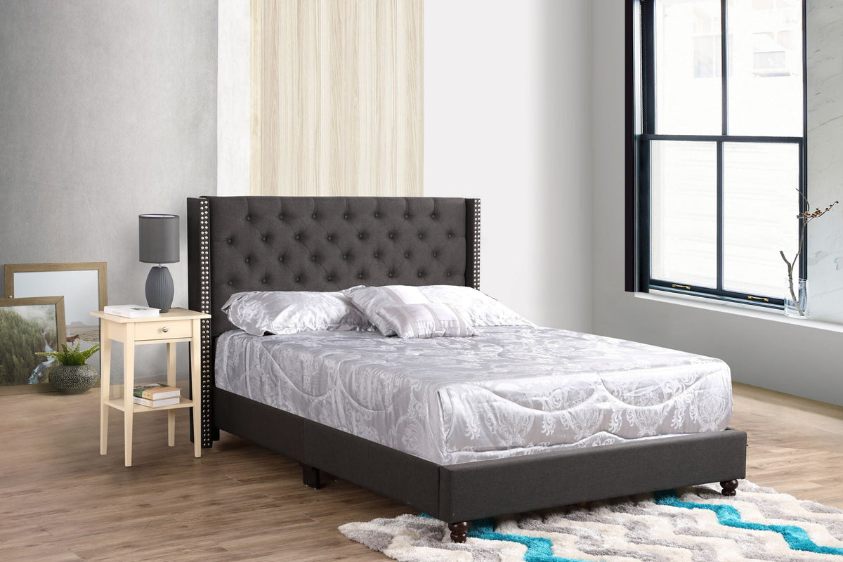 Nailhead Upholstered Bed with Deep Tufting - Dark Gray or Black