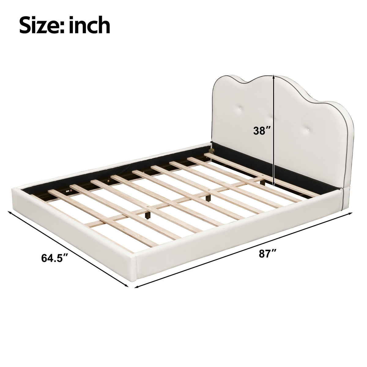 Upholstered Platform Bed with Sturdy Frame and Headboard - White