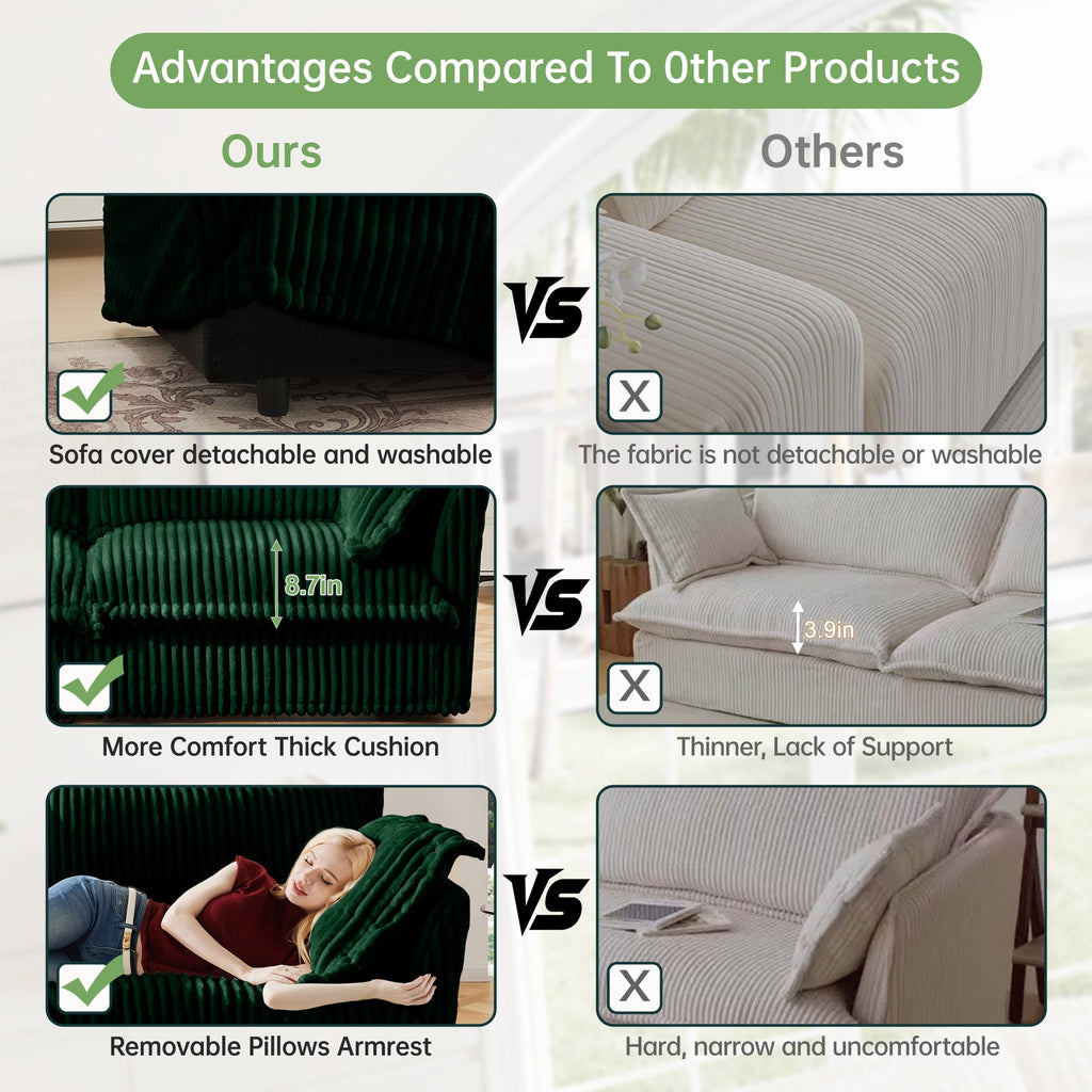 Slipcovered Living Room Sofa with 3 Ottomans - Corduroy