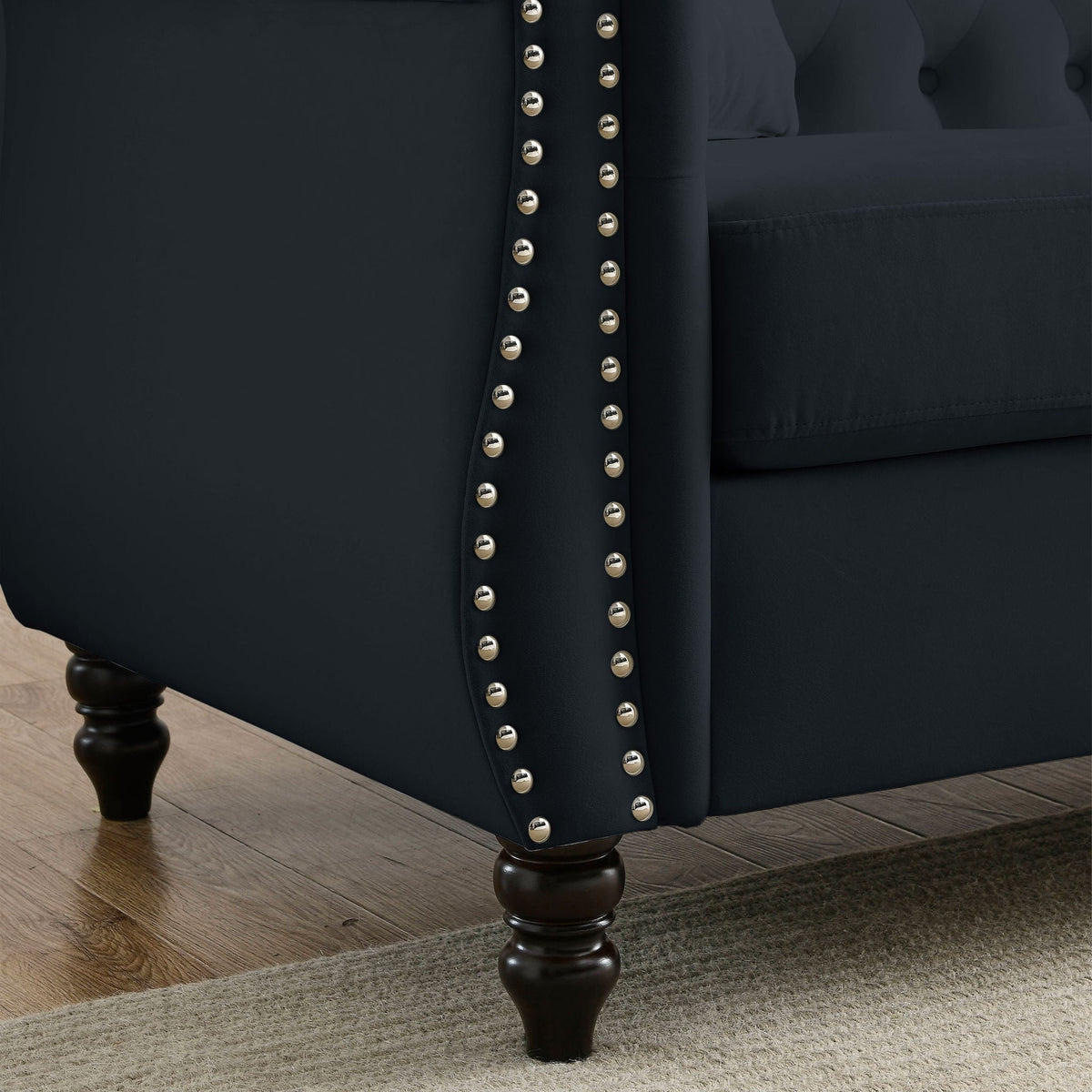 Chesterfield Sofa with Rolled Arms and Nailhead Trim – Solid Wood Frame