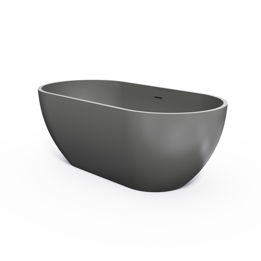 59 Inch Solid Surface Oval Freestanding Bathtub with Modern Oval Design - Dark Grey or Black