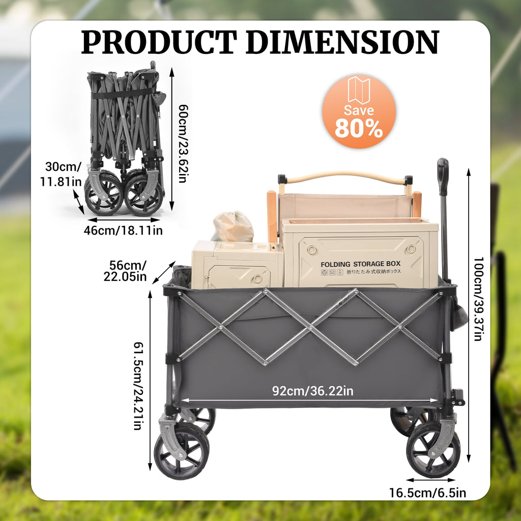 Portable 400L Collapsible Wagon with Heavy Duty Frame