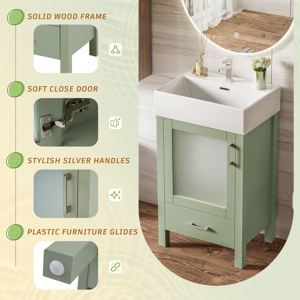 Bathroom Vanity with Ceramic Sink and Ample Storage - Blue, Green, or Black
