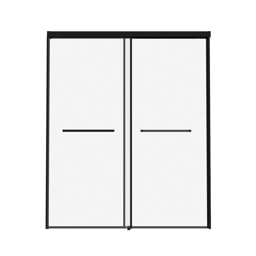 60 in. W x 72 in. H Semi-Frameless Sliding Shower Door with Tempered Glass - Matt Black