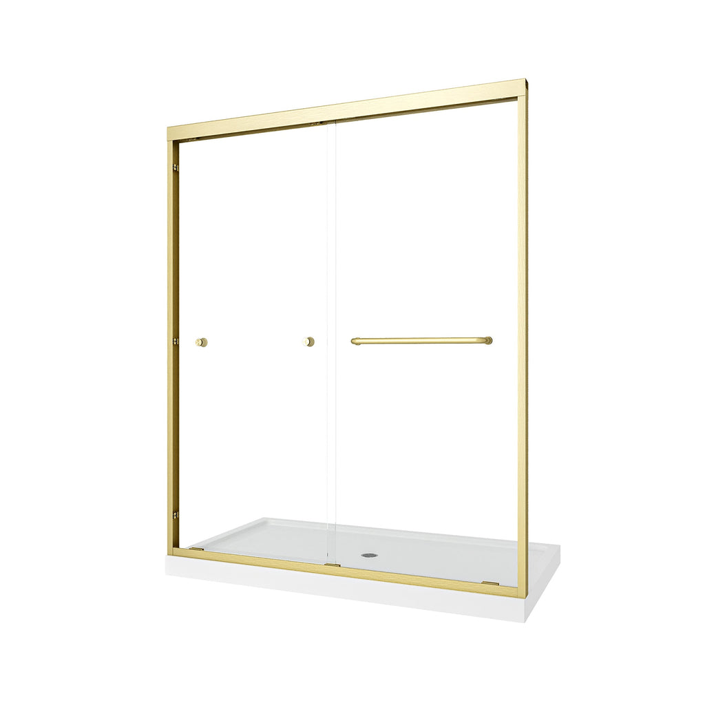 55-60" Adjustable Brushed Shower Door with Tempered Glass - Brushed Gold