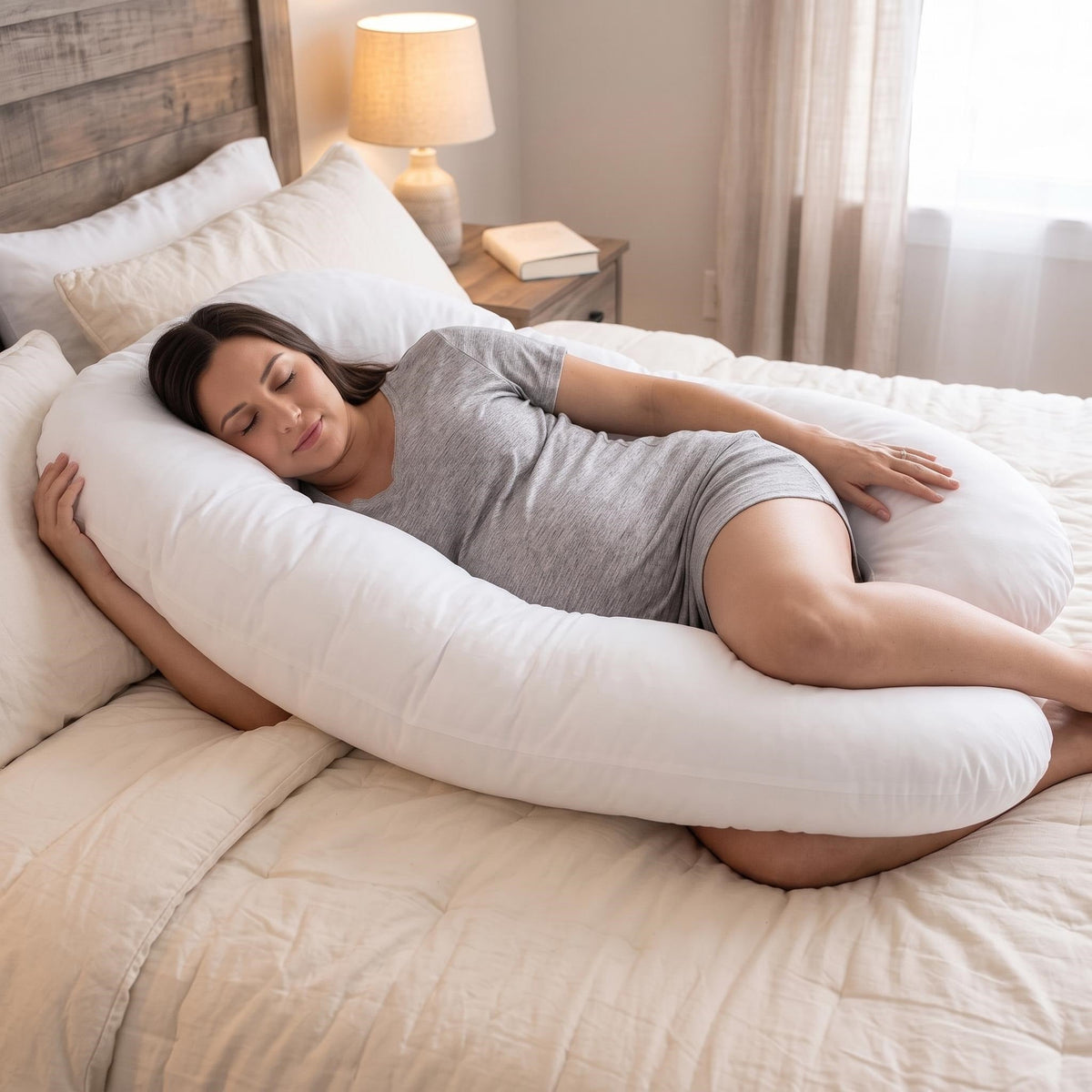 U-Shape Pregnancy Body Pillow with Premium Cotton Support - White