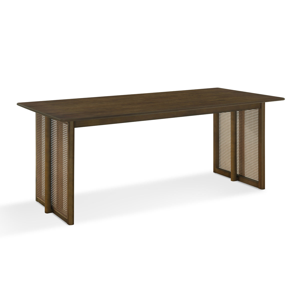 Walnut Rubber Wood Dining Table with Rattan Accents - 70.87"L