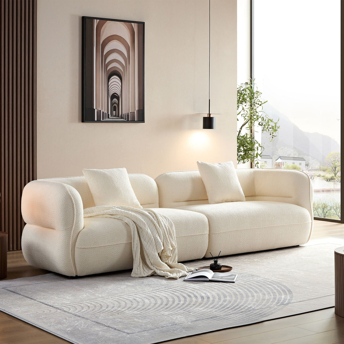 Sectional Sofa with Durable Fabric and Solid Wood Frame - Dark Brown or White