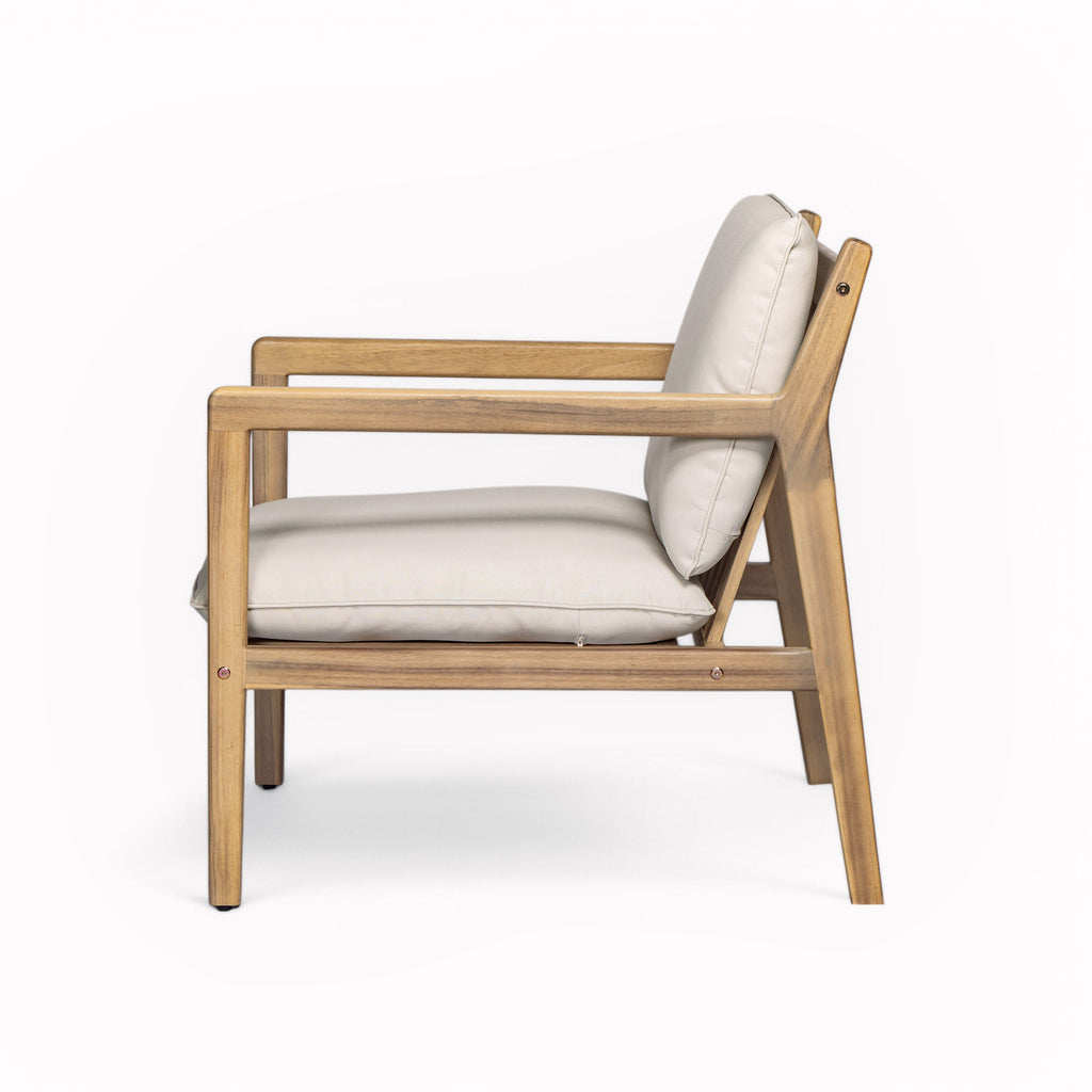 Outdoor Acacia Wood Armchair Set of 2 with Cushions - Light Teak