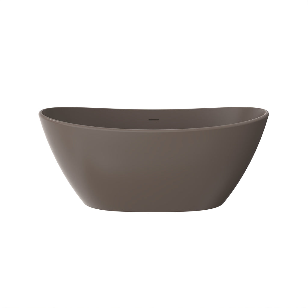 61 Inch Freestanding Solid Surface Soaking Bathtub with Matte Finish - Cream