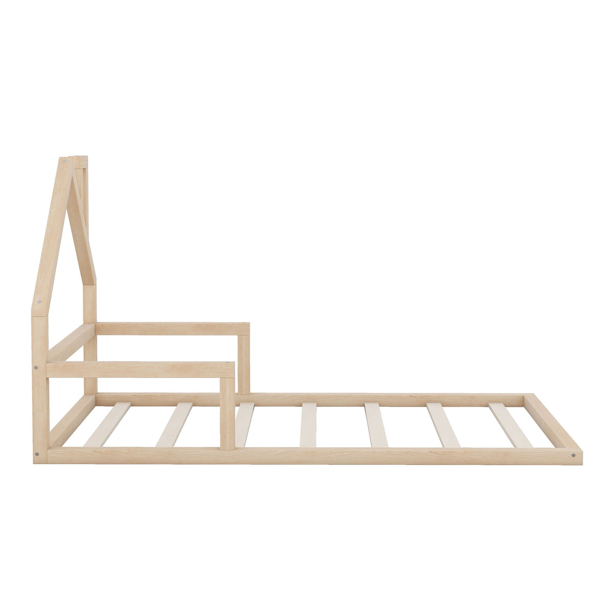 Floor Bed With House Shaped Headboard - Twin Size, Solid Pine - White or Light Brown