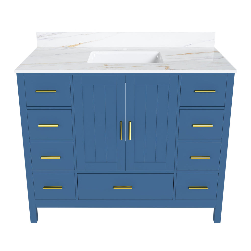 42" Modern Solid Wood Bathroom Vanity with Carrara Sink - Blue or White