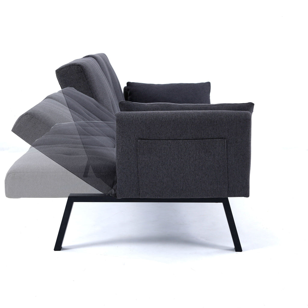Foldable Sofa Bed with Cup Holder and Solid Wood Frame - Multiple Colors