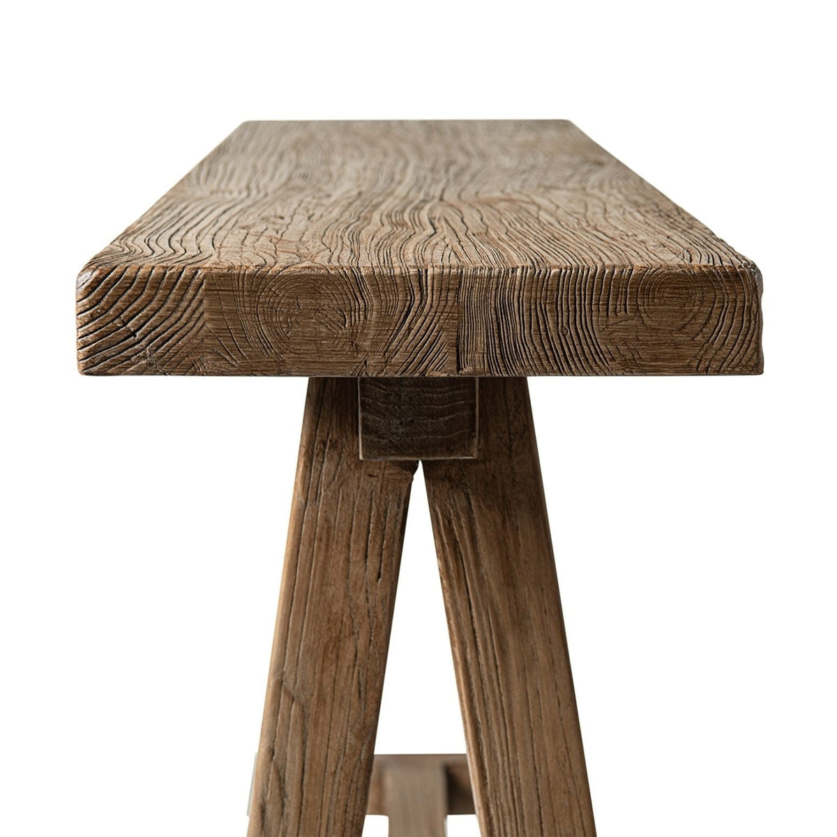 Trestle Coffee Table with Solid Reclaimed Elm Construction - Dark or Light Brown