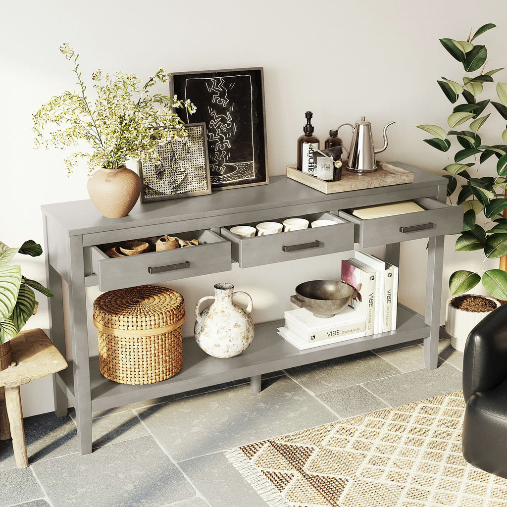 59.1'' Farmhouse Console Table with 3 Drawers - Painted Finish