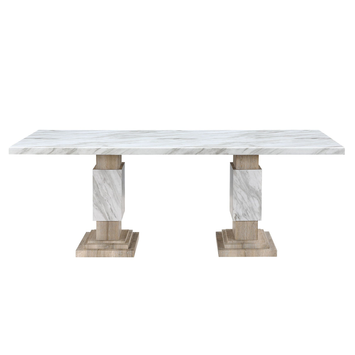 Beige Pedestal Dining Table with Faux Marble Finish - Stacey